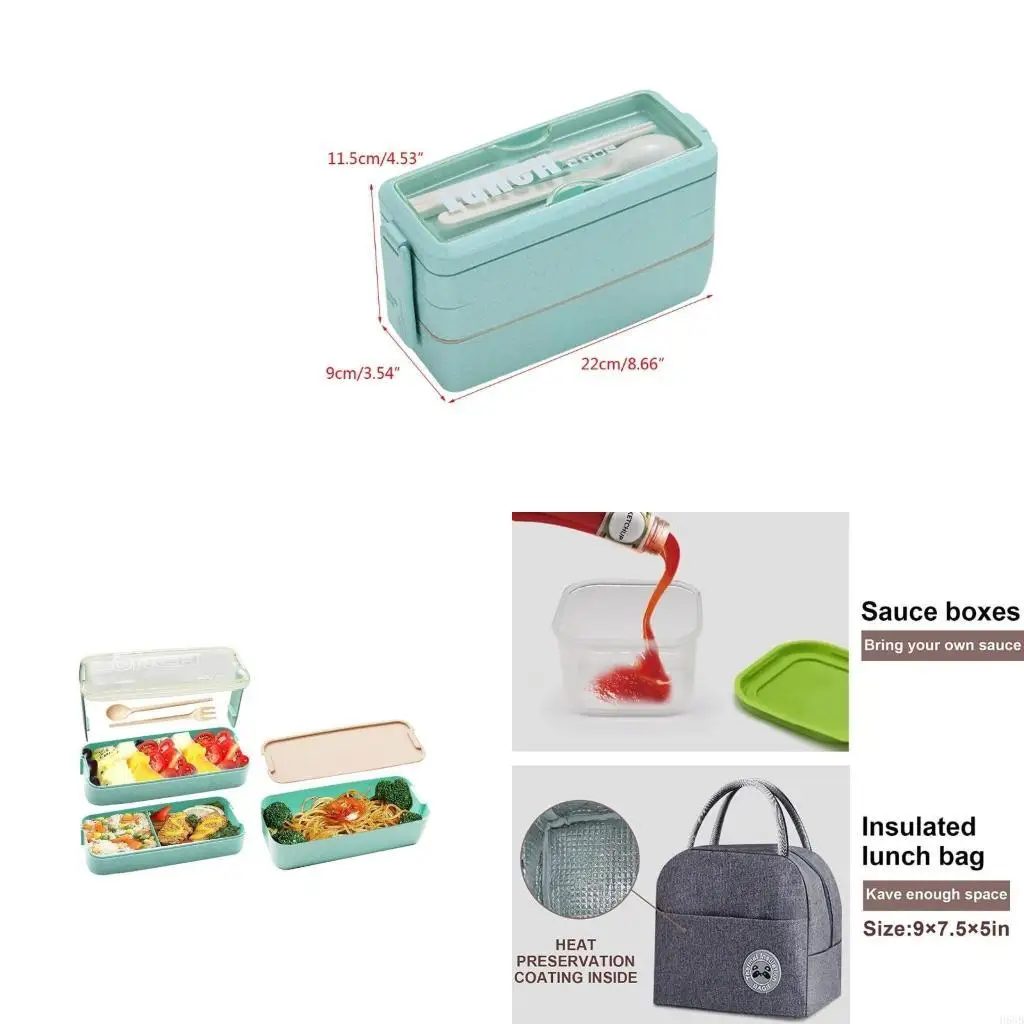 

H58B Lunch Box Microwave Bento Box Outdoor Container with Fork Spoon