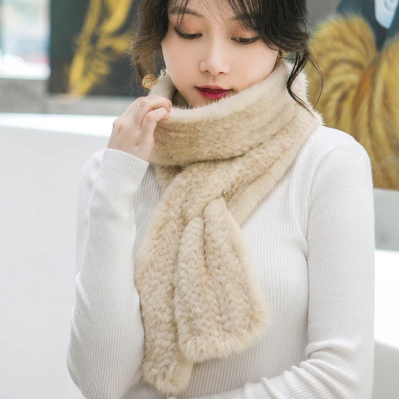 Real Mink Fur Knit Scarf for Women Winter Warm Fur Shawls Colorful Shoulder Warmer Long Mixed Hand-made Neck Warm Scarf