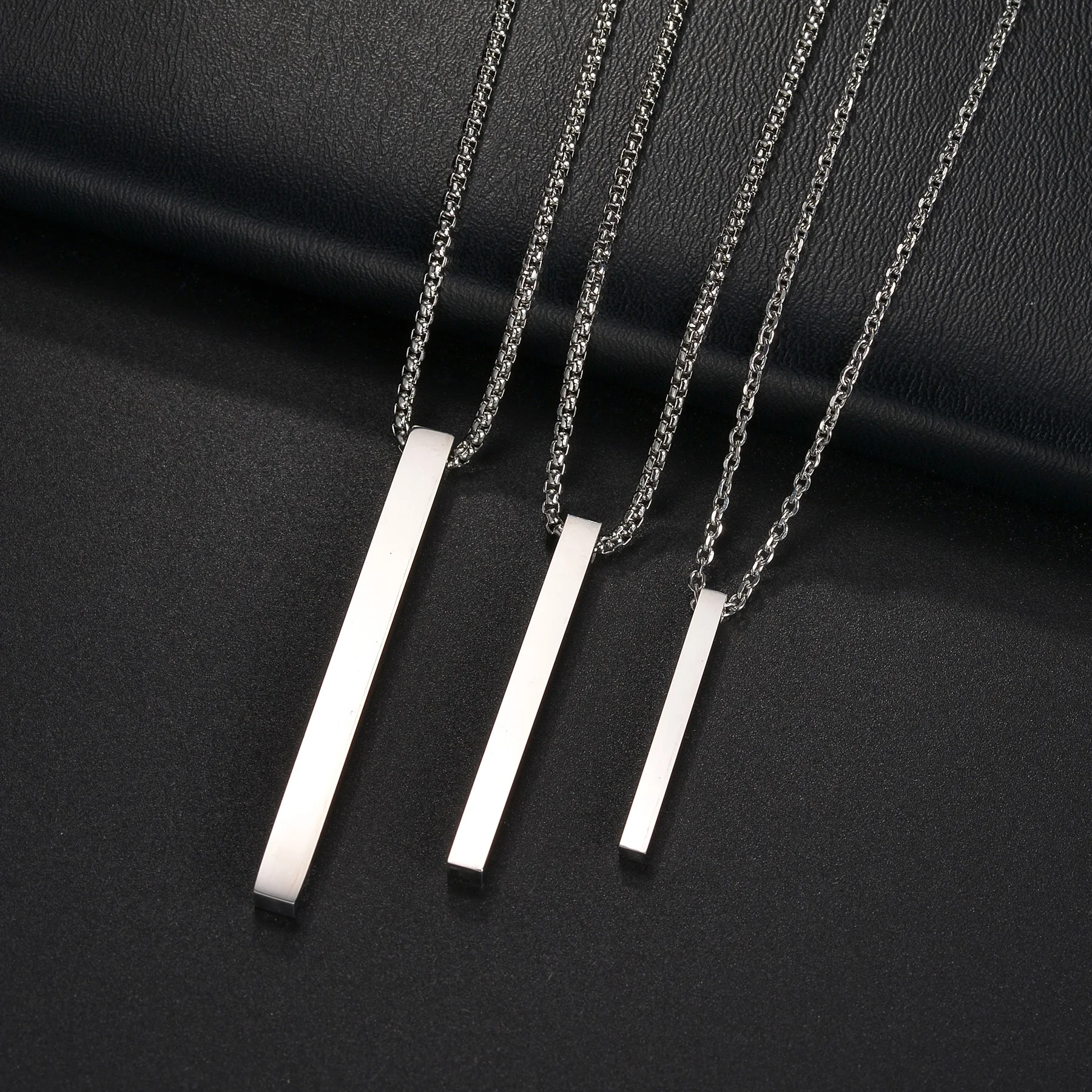 Simple Blank Wishing Bar Pendant Necklace Charm Men Women Waterproof Dangle Vertical Cuboid Stick Stainless Steel Jewelry Gift