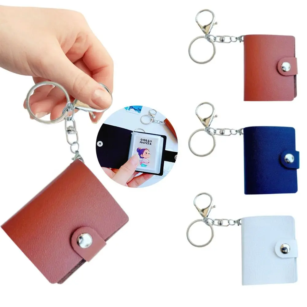 New 2 Inch Mini Photo Album with Keychain 20 Pockets Keychain Mini Album Snap Button Design Name Card Book