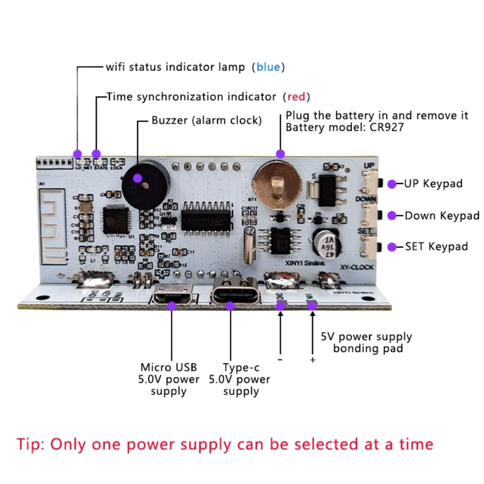 WiFi timing clock module   Bluetooth audio player automatic clock DIY digital electronic clock wireless network timing