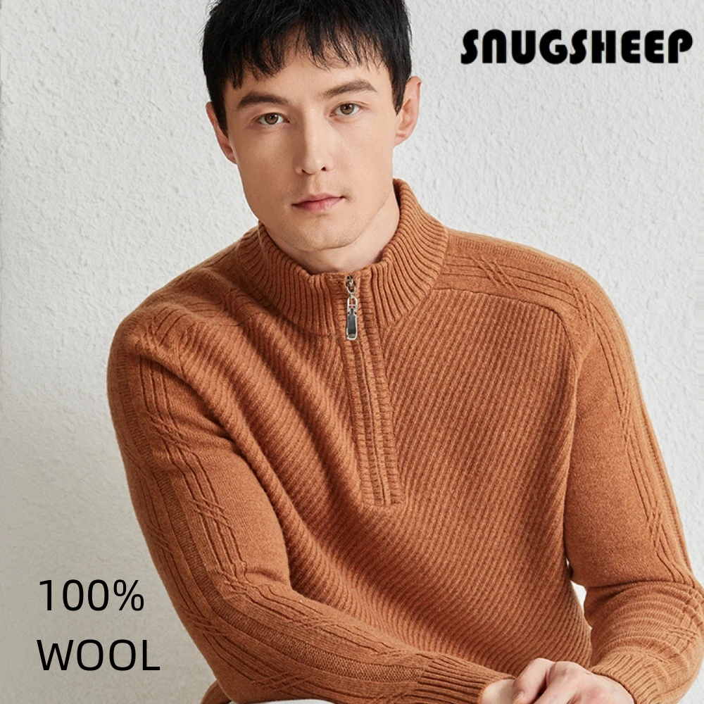 fashion men zip up top mens winter wool turtleneck sweater brown pullover 2024 clothing man korean striped knit streetwear style