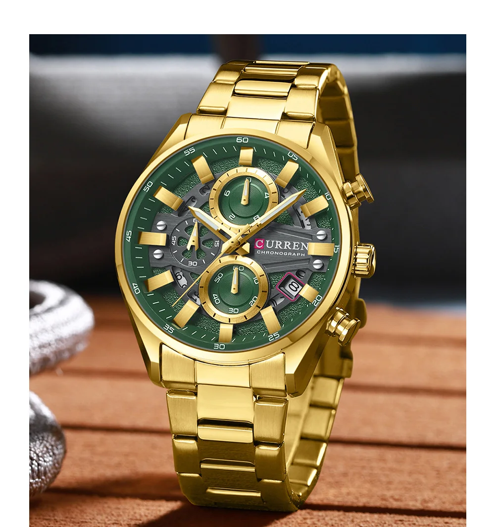 CURREN Luxus-Herren-Chronograph-Uhr mit Quarzwerk, Edelstahlarmband und 43-mm-Zifferblatt, modische Sport-Armbanduhr – Detail 17