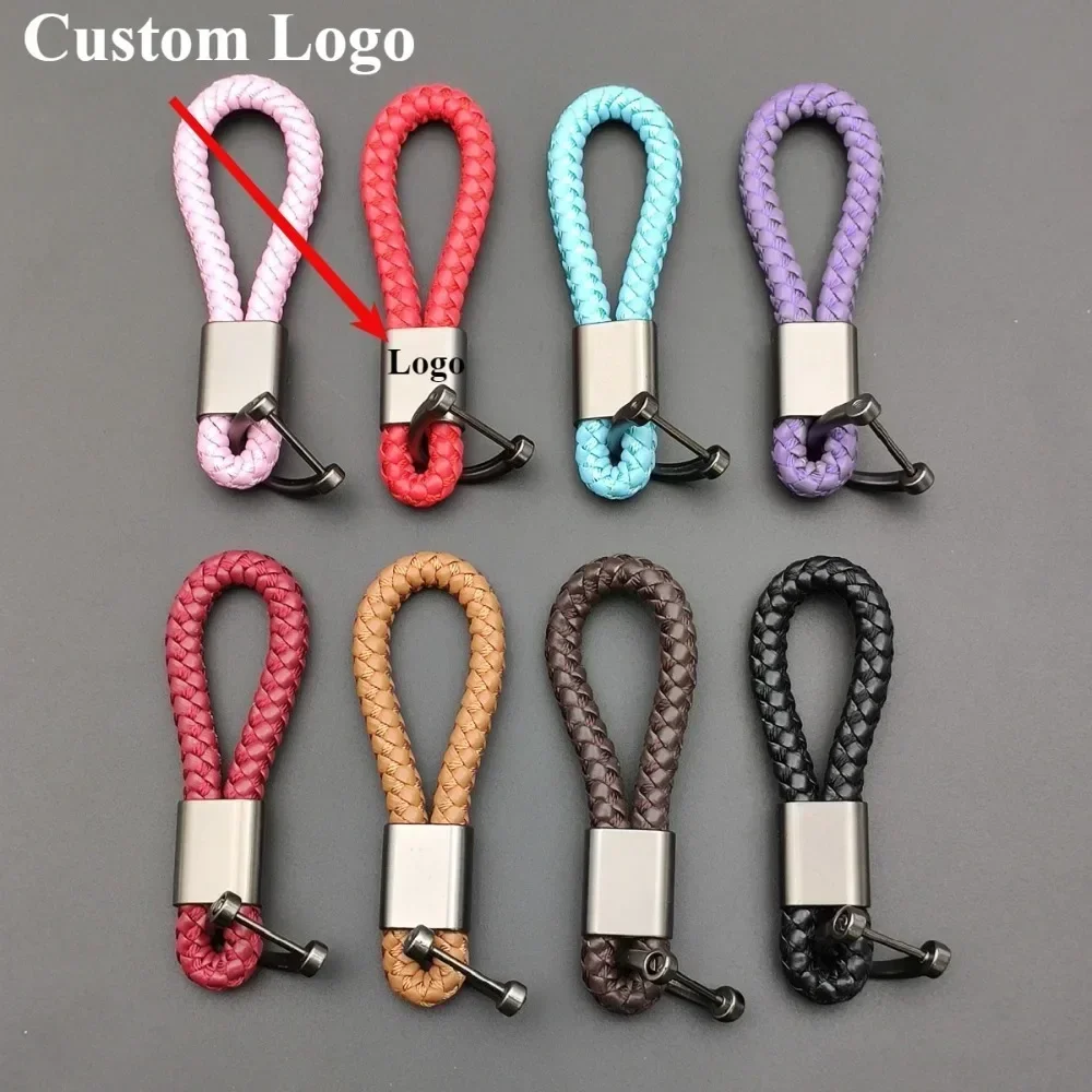 

Souvenir Leather Metal Car Keychain Engraved Trendy DIY Mobile Phone Number Anti-Lost Keyring Key Chain Ring Woven Rope Gift