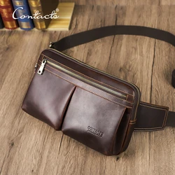 CONTACT'S 2025 Genuine Leather Waist Pakcks for Men High Quality Waist Bags Crossbody Bag Male Chest Bag for 8.3