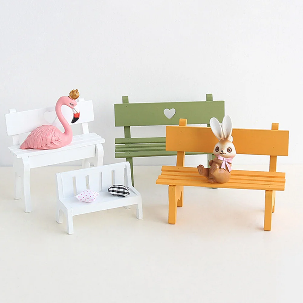 

Mini Wooden Bench Decorative Garden naments Miniature Porch Chair Hollow Heart Design House Toys Lightweight