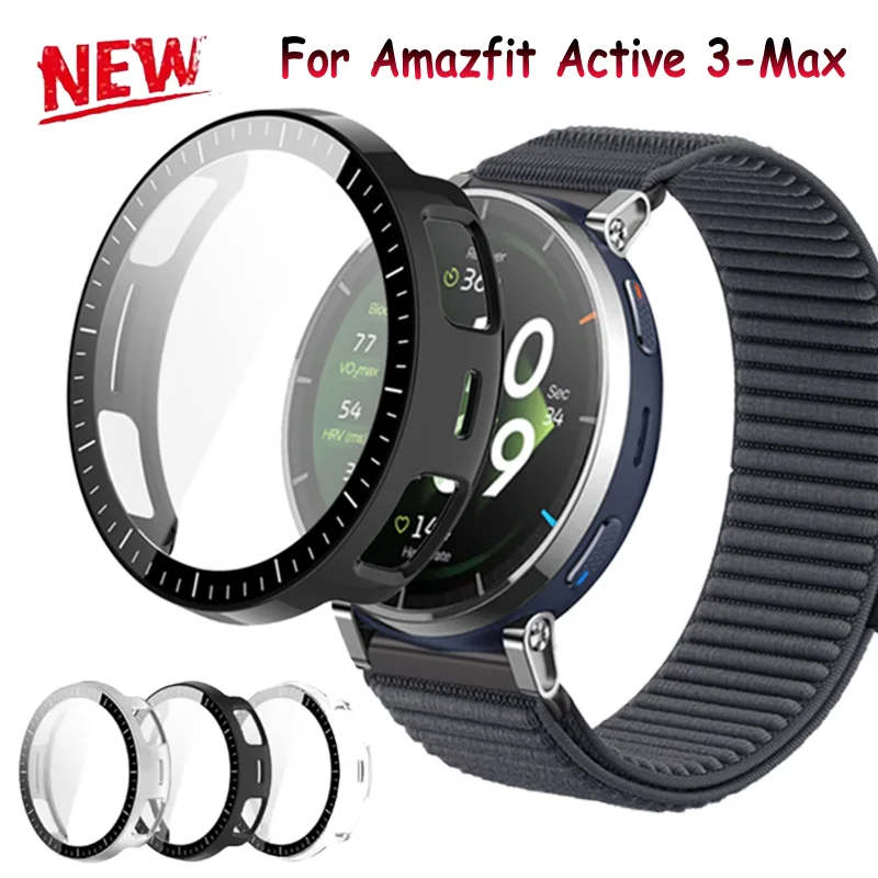 PC Case＋High Definition Glass For Amazfit Active 3 Screen Glass Dustproof Protective Shell Amazfit Active Max Glass Shell Correa