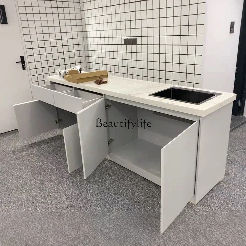 5Solid wood water bar counter Office commercial multi-functional coffee counter Operating table Marble with sink integrated