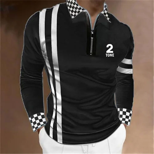 Imagen 2 del producto 2025 nueva moda hombres de manga larga cremallera Polo Shhirt abstracto Appare hombres Casual de gran tamaño solapa estampado Polo camisa S-3XL.