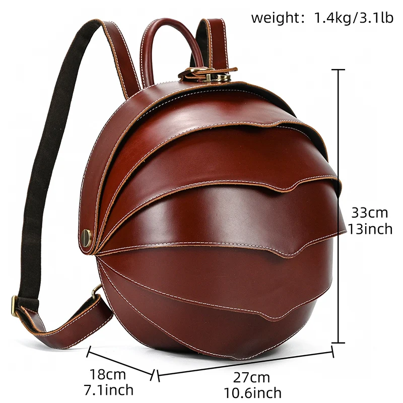 Women Fashion Genuine Leather Backpack Beetle Shape Real Leather Men Cowhide Rucksack Girls Red Cow Leather Casual Daypack