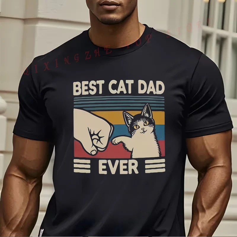 

Футболка Best Cat Dad Ever, забавная мужская футболка с графическим рисунком, забавный подарок для мужчин, футболки с короткими рукавами, футболки с круглым вырезом, топы