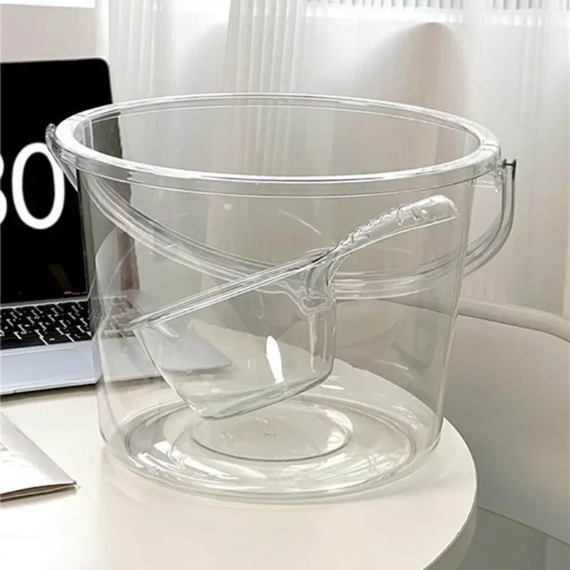 Light Luxury Transparent Portable Bucket  Thickened Plastic Bath Bucket with Cover, Household Water Storage Bath Tub