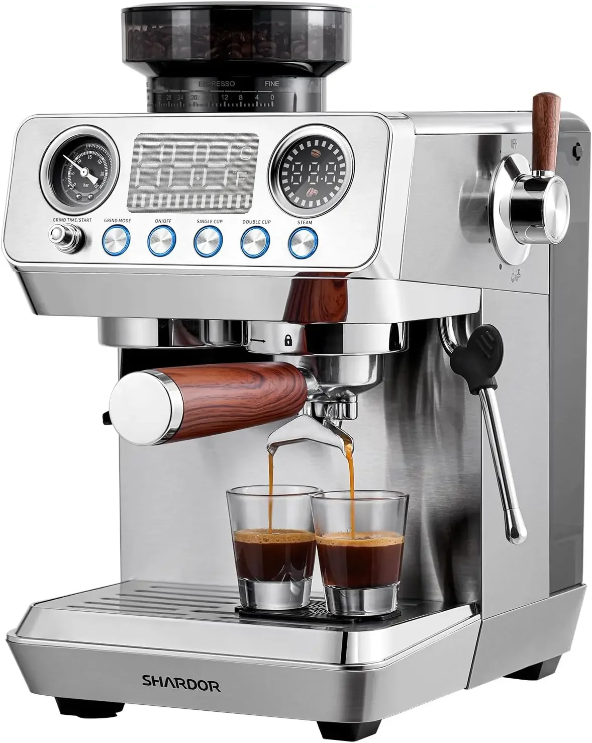 20 Bar Espresso Machine with Grinder, Expresso Coffee Machines with Professional Steam Wand, 52mm Portafilter, 45 Precise Grind