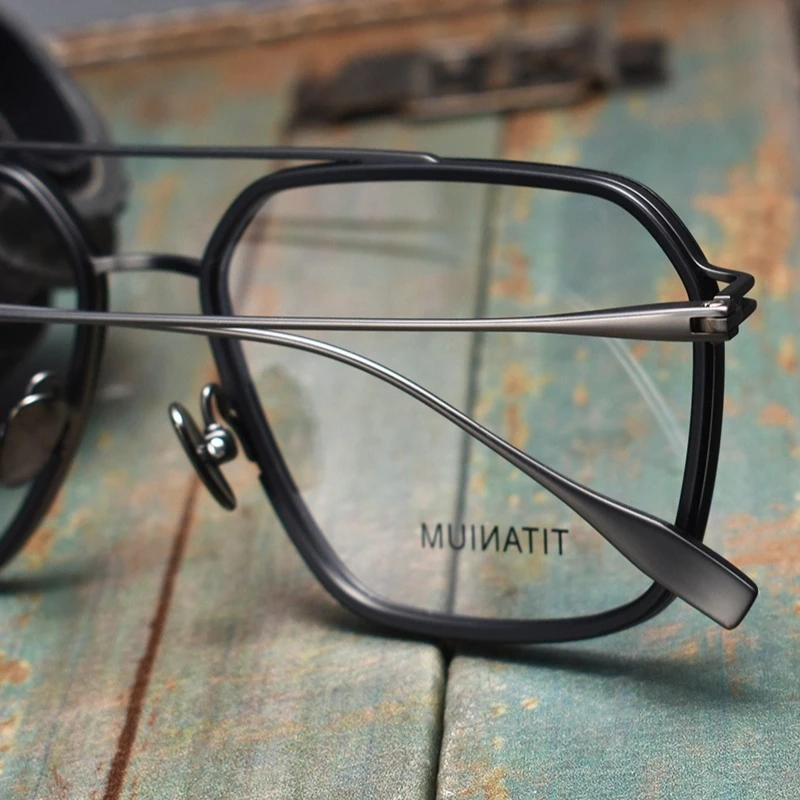 Ultra-light Double Beam Pure Titanium Anti Blue Light Glasses Pilot Large Frame Retro Men Designer Prescription Eyeglasses Frame