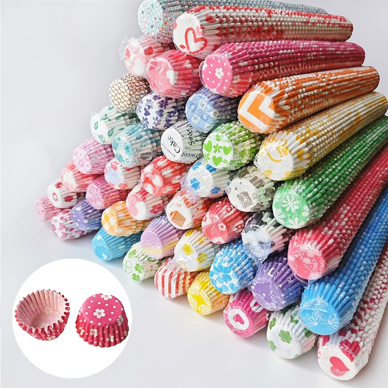 

2.5cm Small Round Colourful Patterned Baking Cake Tray 500pcs Round Paper Cupcake Cases Set Kitchen Baking Tool