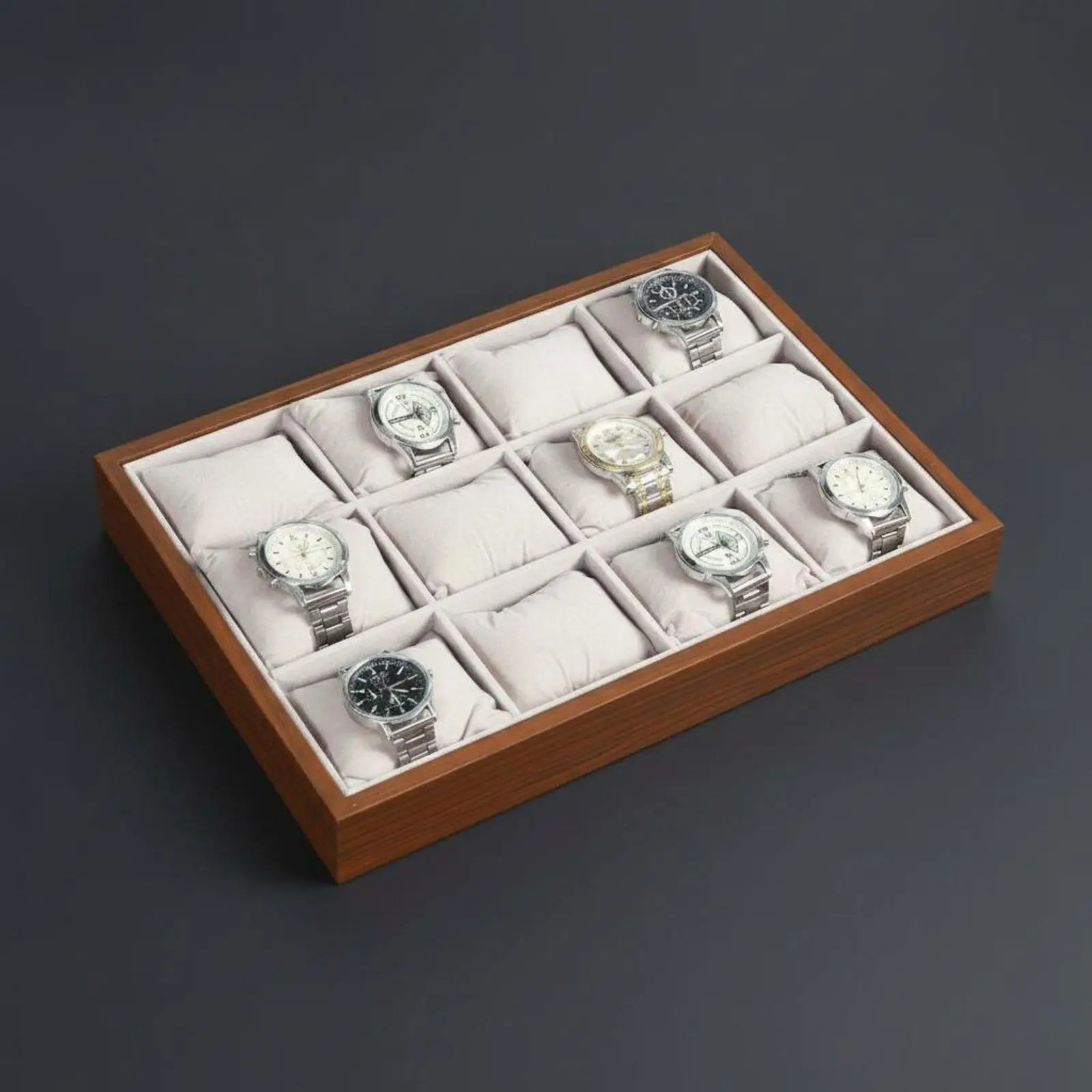 Watch and Jewellery Box Wooden Tray Organizer Display Case for Wrist Watch Storage with Cushions for Collection view 6