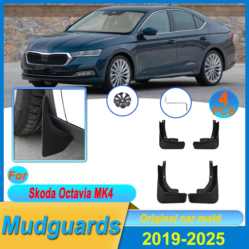 

Автоматический брызговик для Skoda Octavia MK4, аксессуары 2019, 2020-2025, устойчивые к царапинам брызговики, переднее и заднее колесо, крыло