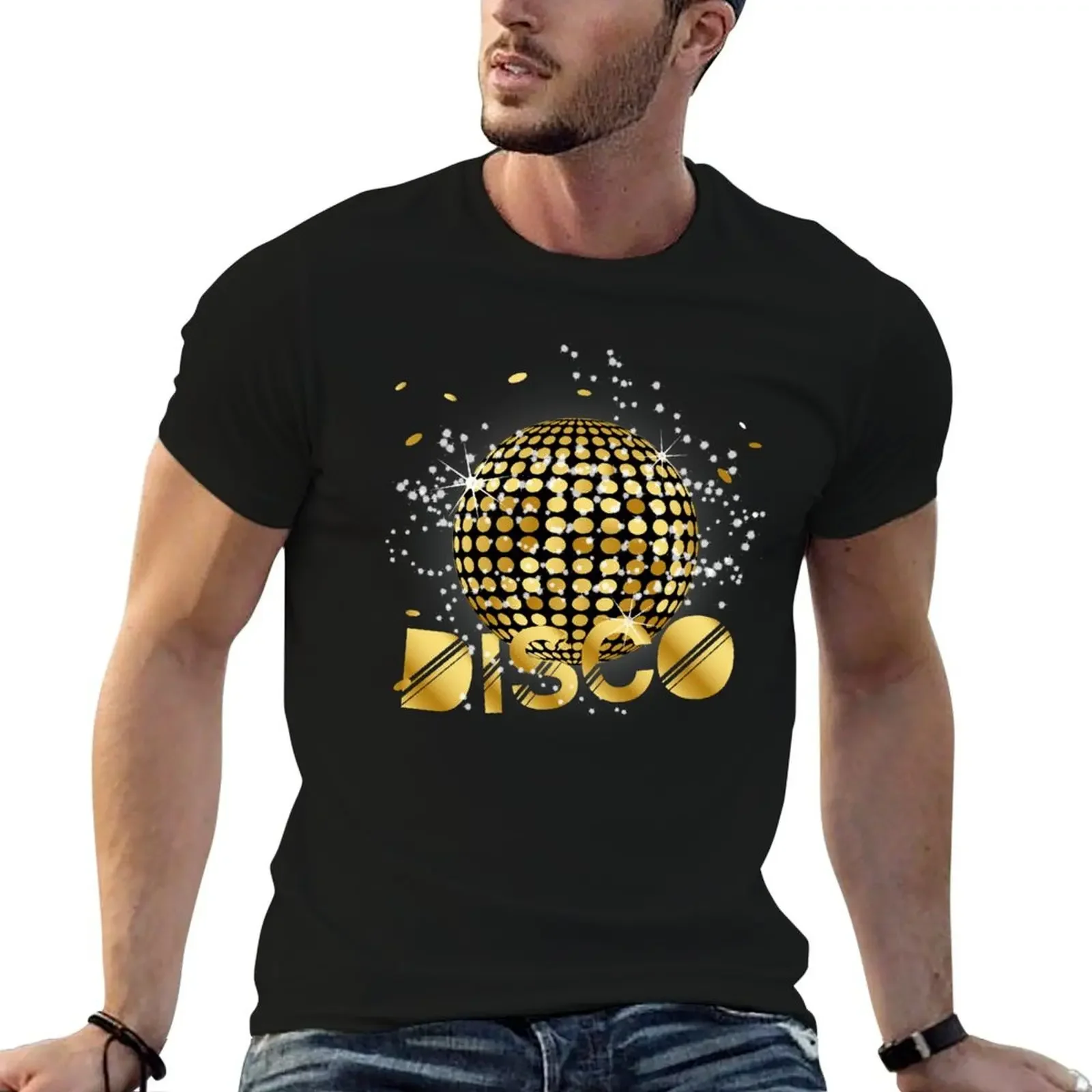 Disco Ball Disco Gold Gitzer T-Shirt quick-drying oversized graphic tee plus size clothes vintage t shirt men