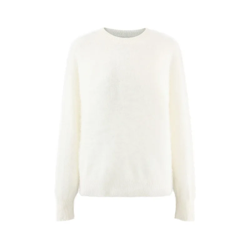 سترة دافئة من الصوف المحبوك للنساء سيدة كلاسيكية مستديرة الرقبة البلوز فضفاضة تناسب لينة الداخلية أعلى مريحة الطبقات اليومية الزي #6