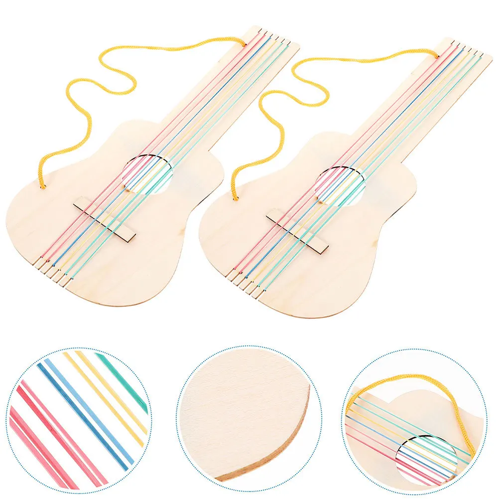 5Pcs Unfinished Wooden Guitar DIY Making Music Instrument for Kids Unique Shape Toy Guitar Unpainted Wooden Guitar,