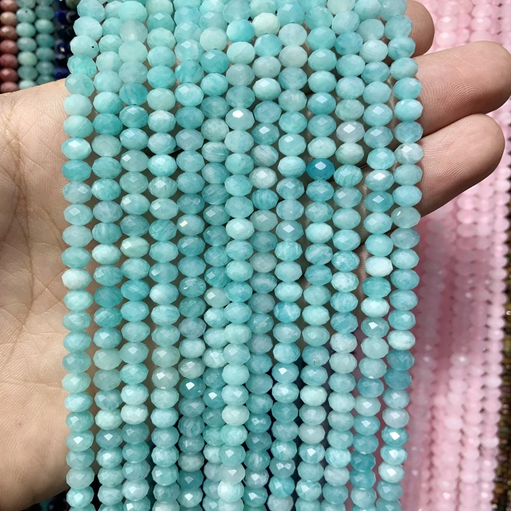 Natural Crystal Faceted Amazonite Amethyst Stone Beads Small Section Loose Spacer for Jewelry Making DIY Necklace Bracelet 15''