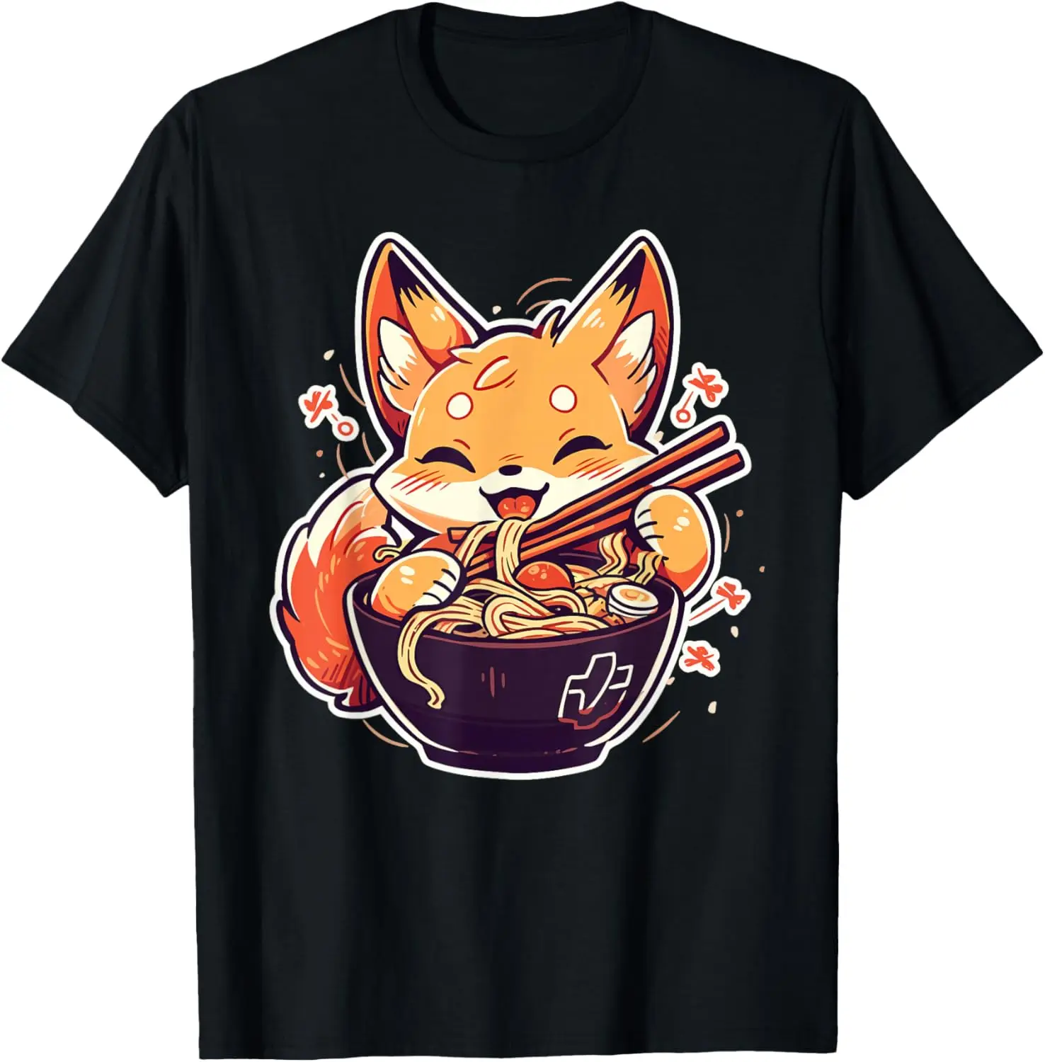 

Kawaii Fox Eating Ramen графическая футболка милая японская футболка в стиле аниме с героями мультфильмов для девочек-подростков