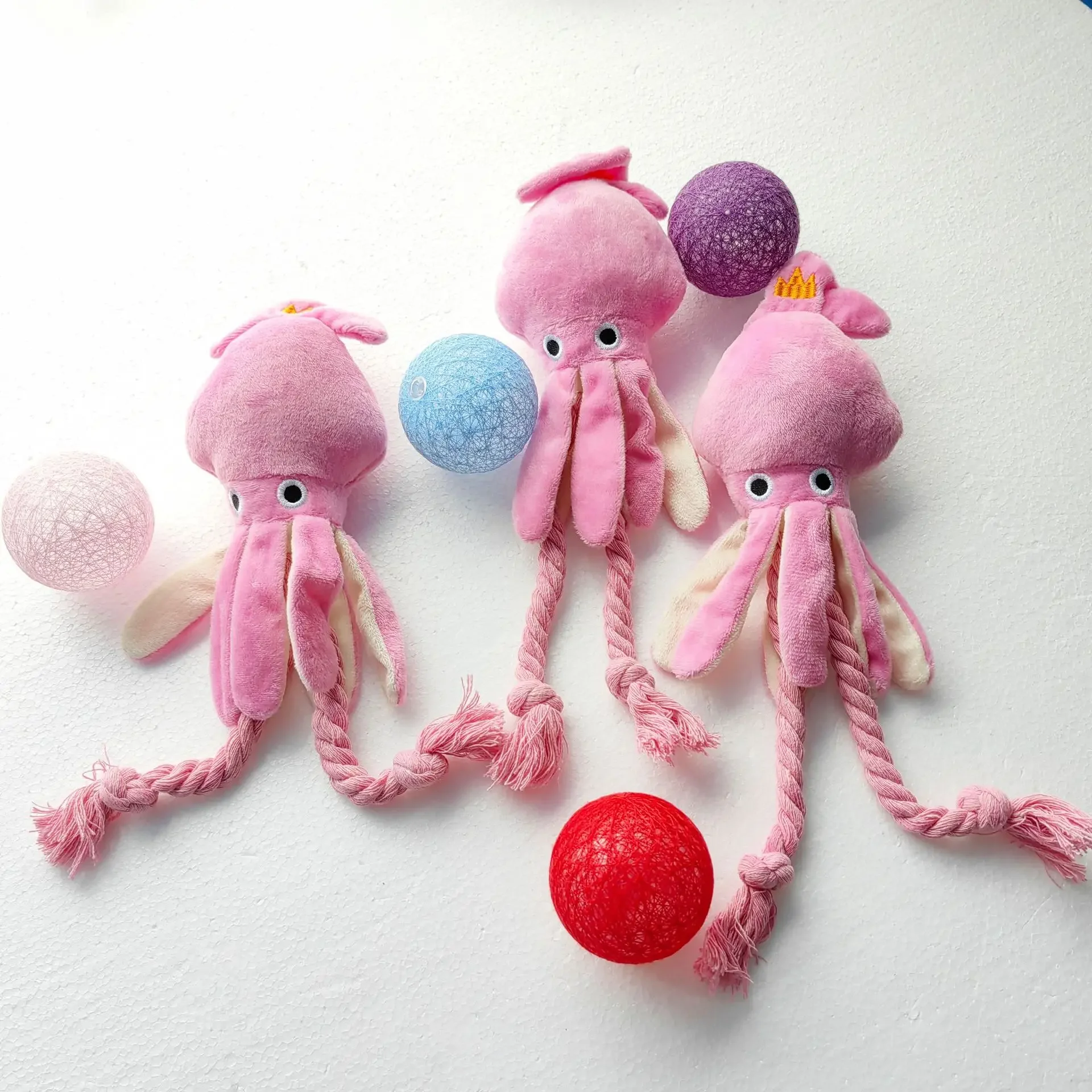 Pet Plush Toy for Small Large Dogs Cats Molar Training Squeaky Toys Octopus Shape Interactive Cotton Rope Toy Dog Accessories