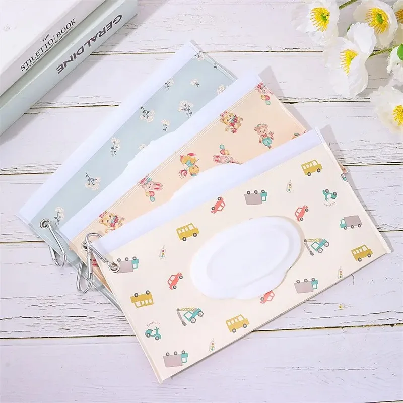 Baby Wet Wipe Pouch, Suporte de toalhetes portáteis, Case Flip Cover, Snap-Strap Reutilizável, Bolsa Cosmética Recarregável, Caixa de Tecido Útil,