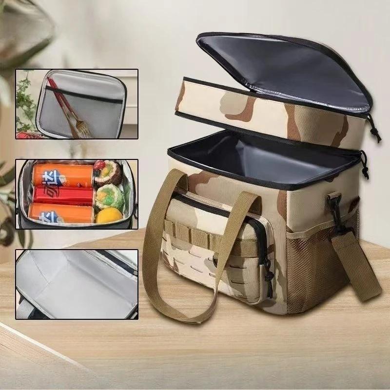 2-Layer Tactical Lunch Bag Outdoor Picnic Cooler Bag Work Leakproof Insulated Durable Thermal Cooler Bag Meal Camping Picnic