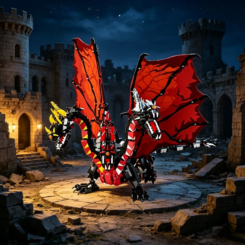 

Three Headed Dragon Building Blocks Model Movable Joints Ornament Collection Assemble Brick Craft Decor