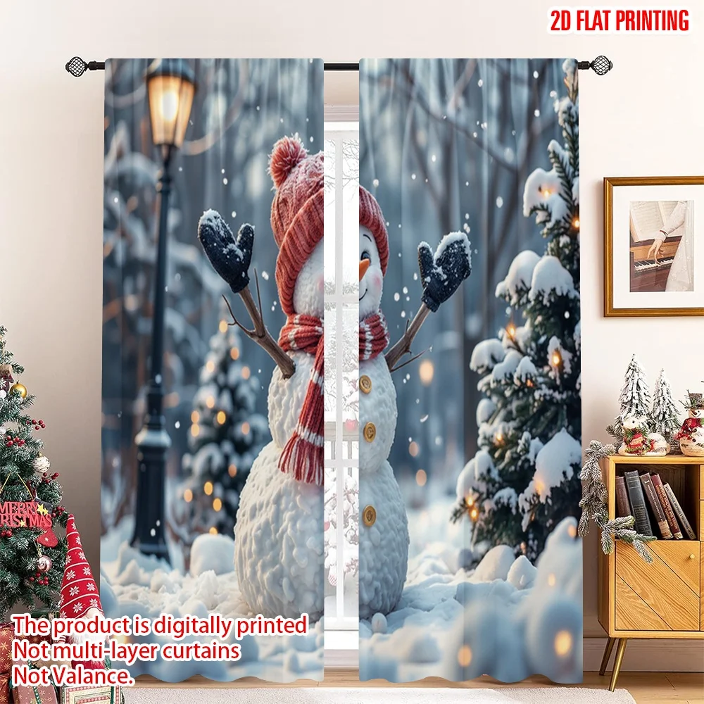 

2pcs 2D flat printing Christmas Drapes Christmas Snowman Holiday Greeting 100% Polyester Without Electricity 0 Perfect for