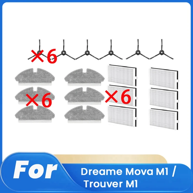 18 Pcs For Dreame Mova M1 / Trouver M1 Robot Vacuum Cleaner Auxiliary Cleaning Kit Sweeper Accessories Side Brush Rag Filter