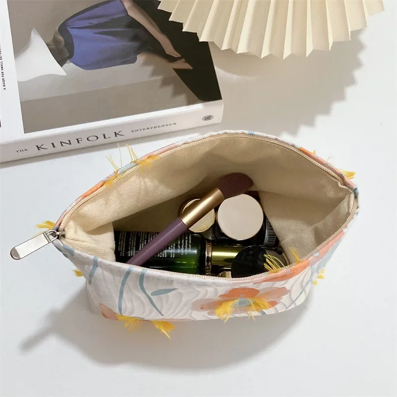 Bolsa de cosméticos Floral para mujer, bolsa de maquillaje con estampado de flores, bolsa de almacenamiento de cuidado de la piel de gran capacidad, organizador de cosméticos de viaje