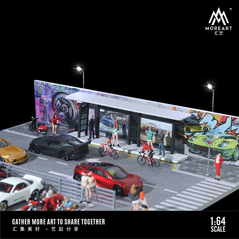 MoreArt 1:64 estación de autobuses modelo de escena de carretera juego de modelos de escena de estacionamiento