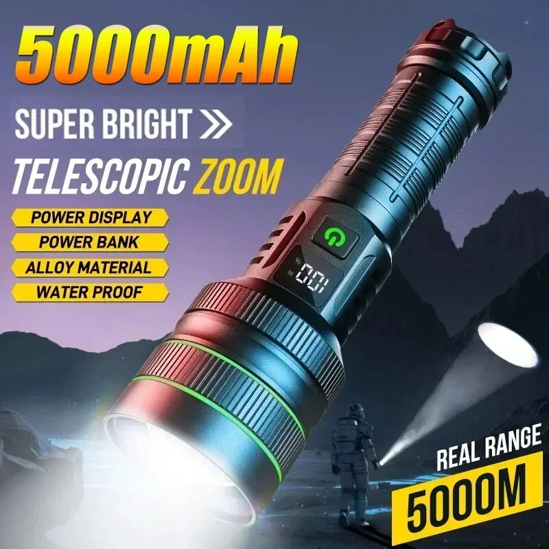 Super Long Range Tactical Torch High Power LED Flashlight USB Rechargeable Strong Light Lamp Outdoor Portable Lantern Waterproof