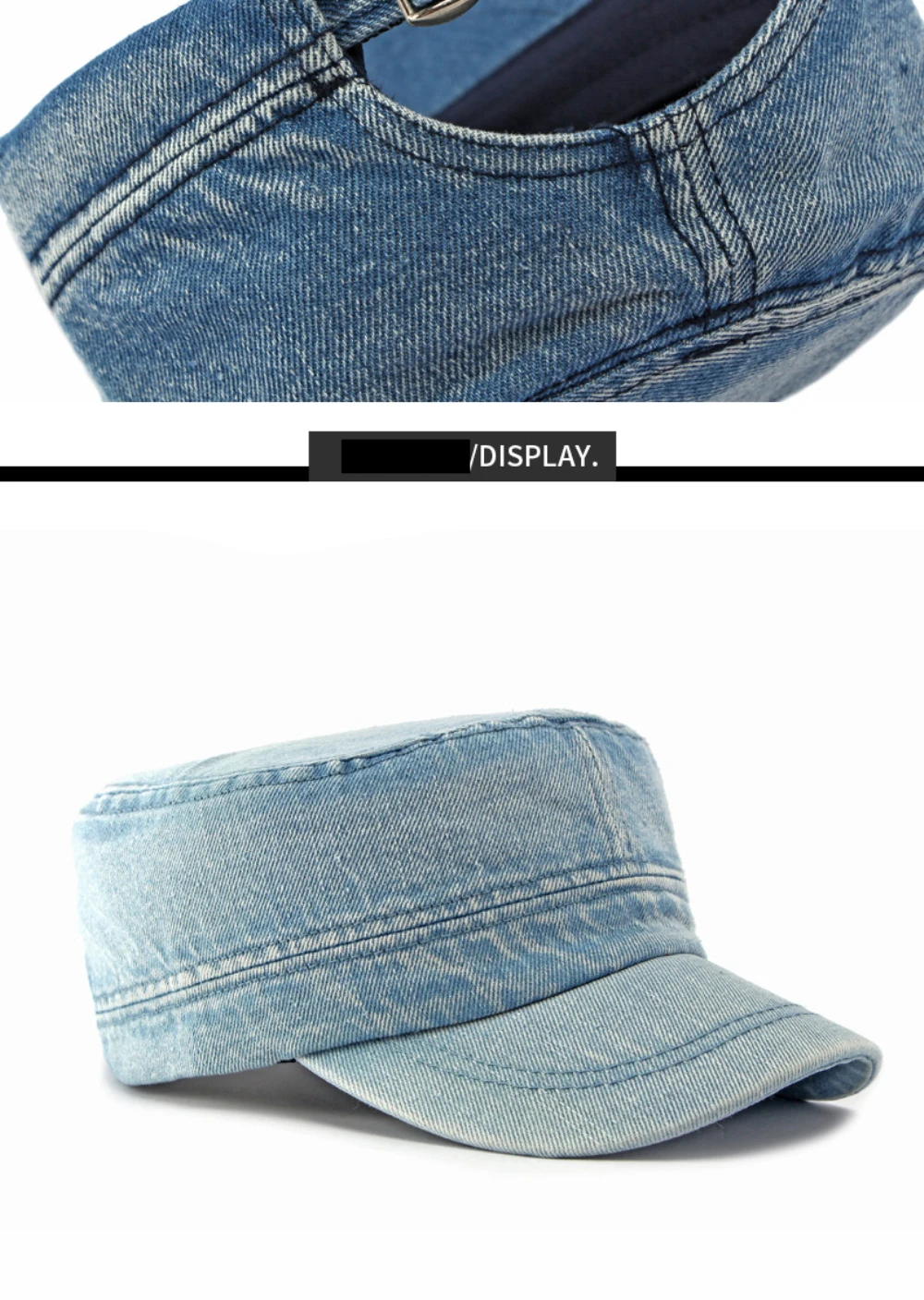 HT5131 Frühling Sommer Herbst Denim Caps für Herren und Damen 100% Baumwolle Flat-Top Baseballkappe 2026 Neue Verstellbare Denim Snapback Kappe – Detail 5