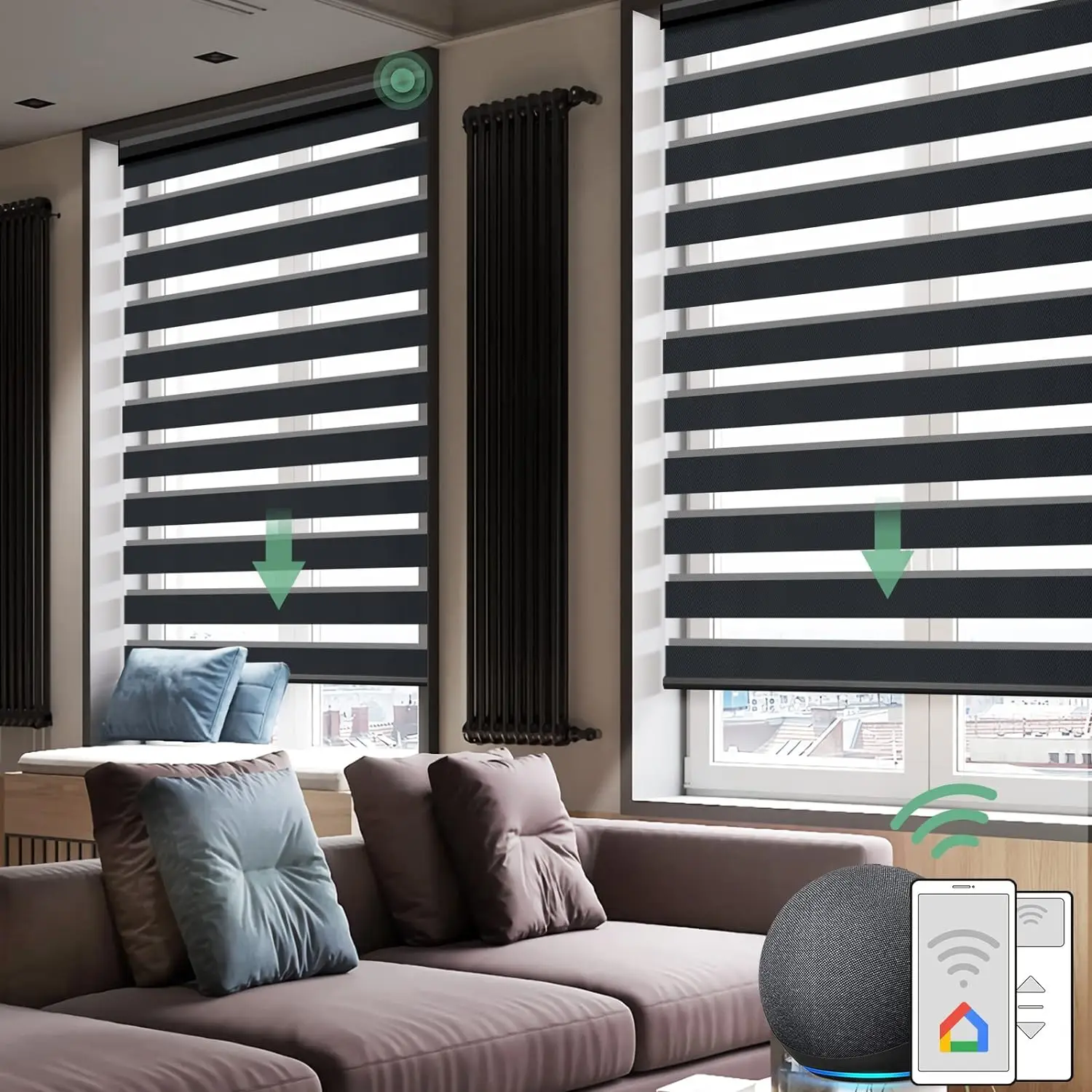 

Smart Control Electric Double Layer Windows Blinds Dual Curtain Zebra Shade Motorized Zebra Blind For Window