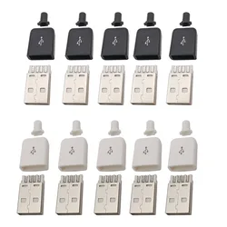 10Pcs USB 2.0 Connector Type A Male Connector Plug Socket Solder Type Black Plastic Shell For DIY Data Line Accessories