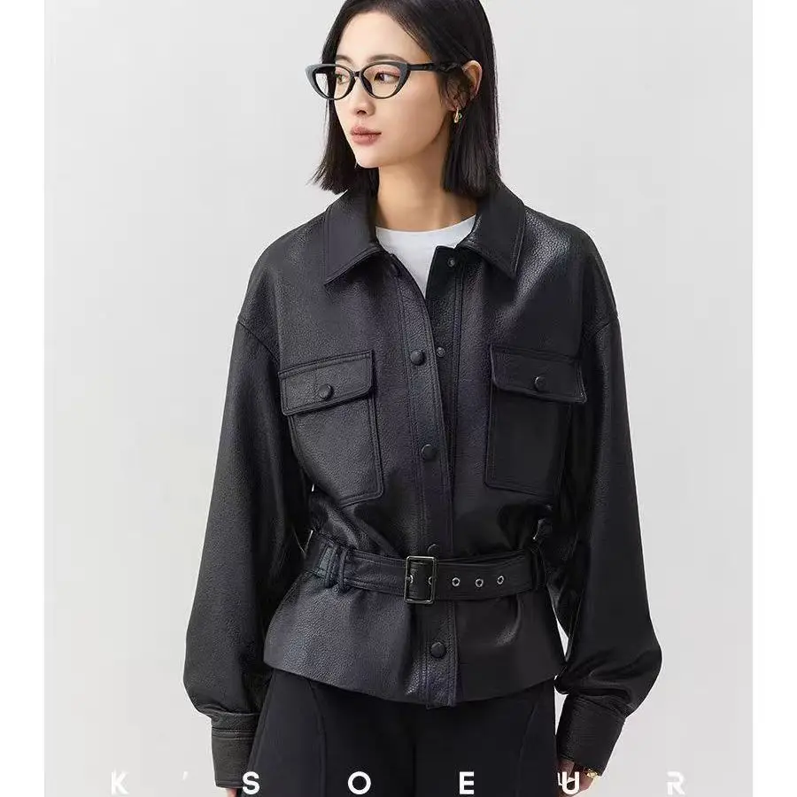 2025 nuova giacca in pelle PU da donna di alta qualità autunno cappotto in pelle artificiale moda donna giacche in pelle da motociclista top