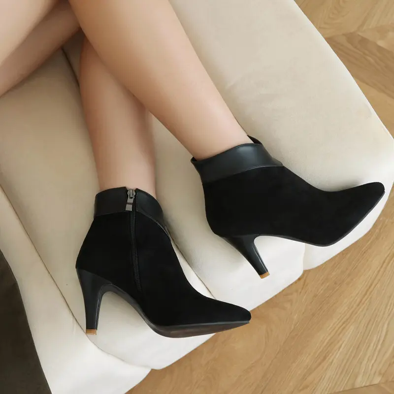 REAVE CAT Size 46 47 Women Ankle Boots Flock Suede High Heels 8.5cm Autumn Elegant Daily Bota Pointed Toe 33