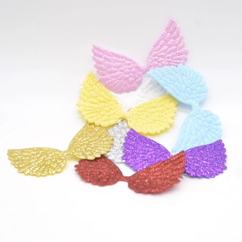 20 pièces 74*43mm Appliques d'ailes d'ange poudre de paillettes simple face patchs d'ailes de fées DIY couvre-chef nœud papillon accessoires de nœud papillon