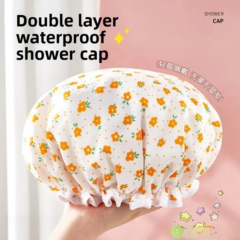 

Утолщенная двухслойная шапочка для душа женская, с мультяшным рисунком, водонепроницаемая, для дома, для взрослых, маслостойкая, для кухни