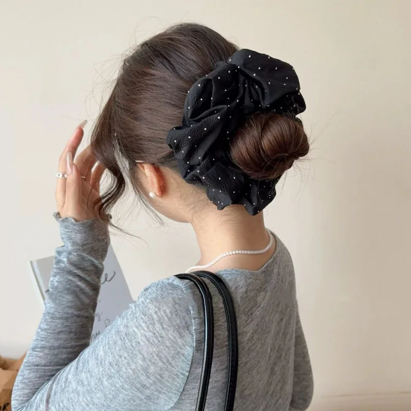 French Mesh Yarn Gypsy Rhinestone Large Intestine Hair Band High-end Hair Band Temperament Hair Band Head Flower Rubber Band
