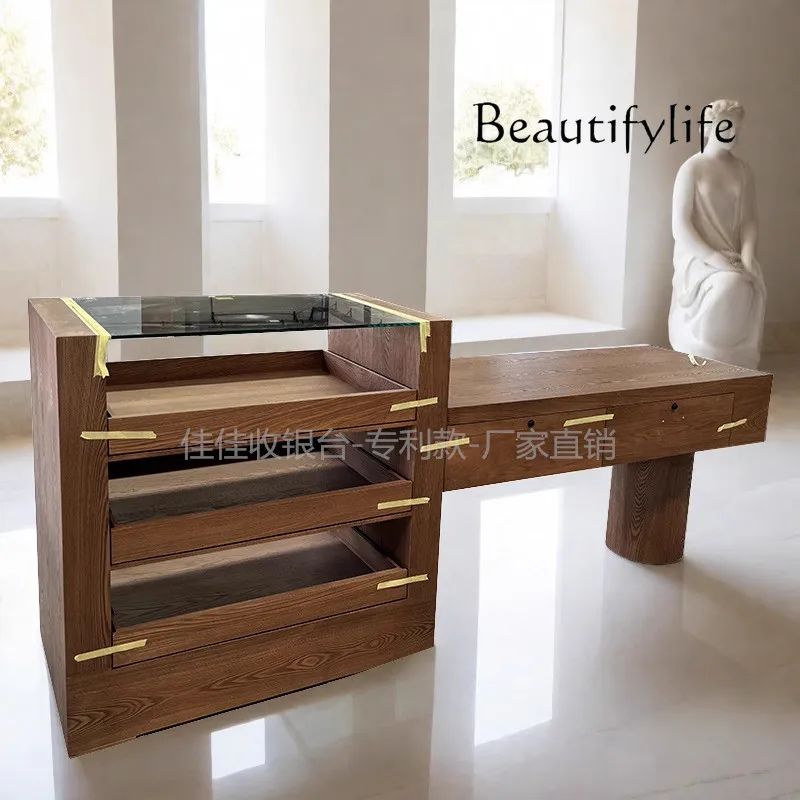 Simple high-end Nakajima display table Solid wood flowing water table Nakajima cabinet retro display table customization