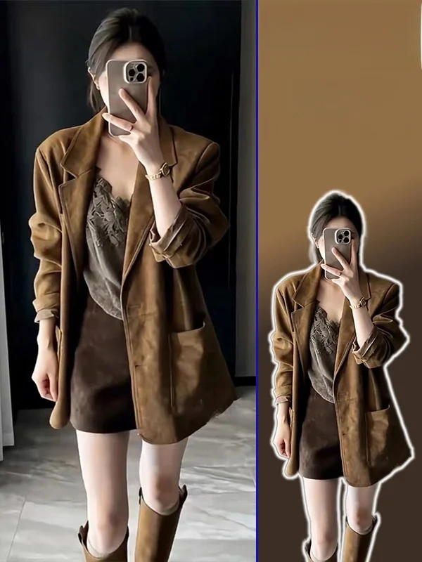 

Ретро-костюм универсального кроя: женский комплект больших размеров с пиджаком, прямые брюки с высокой талией, длинный рукав, на пуговицах, свободный крой, повседневная одежда