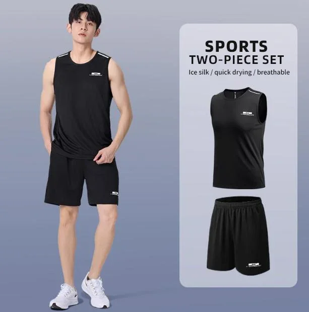 

2025 New high-end men's running sports vest set, breathable casual sleeveless T-shirt