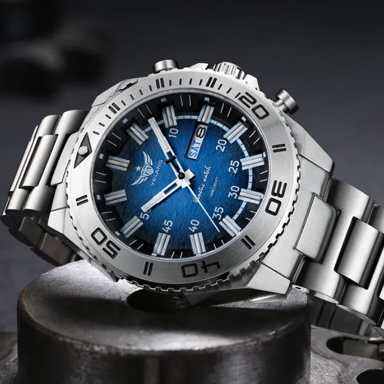 Yelang Men Military Watch 44MM Solar Kinetic Quartz Wristwatch 10Bar Waterproof Luminous Tubes Sapphire Mirror Mirrorv PX83 Mov