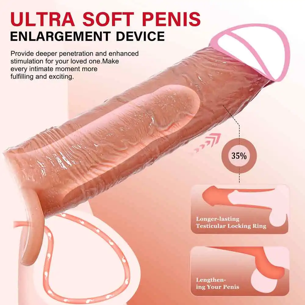 واقعية القضيب توسيع كم قابلة لإعادة الاستخدام الواقي الذكري تأخير القذف خاتم الديك القضيب تمديد موسع غمد كم الجنس لعب #2