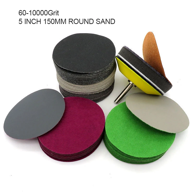 

1-20 шт., зернистость 60-10000, 5 дюймов, круглый песок, 125 мм, флокированная подложка, наждачная бумага, сухая и влажная шлифовка, пластик, полировка нефрита, полировка автомобиля