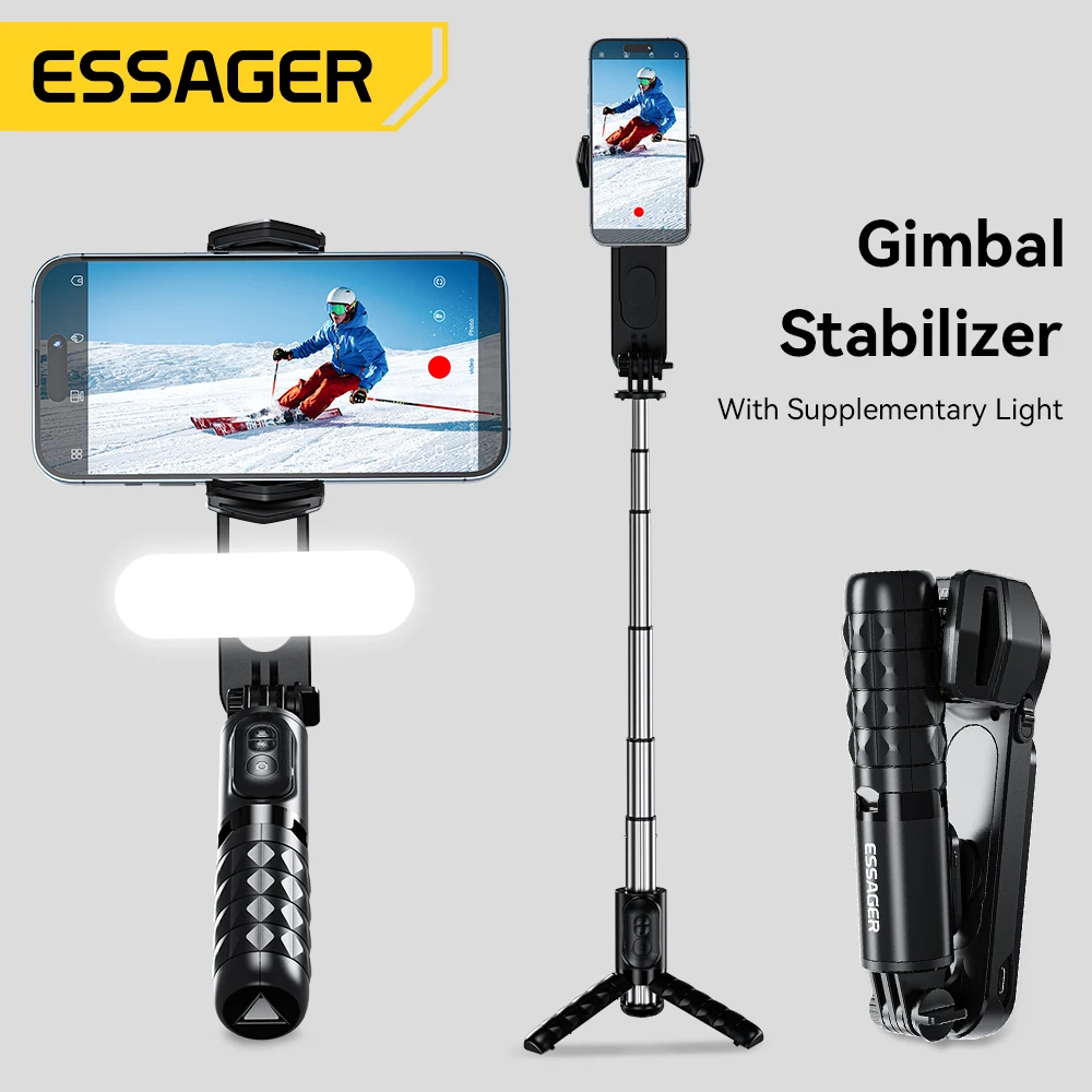 Essager Q09 Handheld Gimbal Wireless Bluetooth Led Selfie Stick Gimbal Stabilizer Tripod For iPhone Cell phone Smartphone Gimble